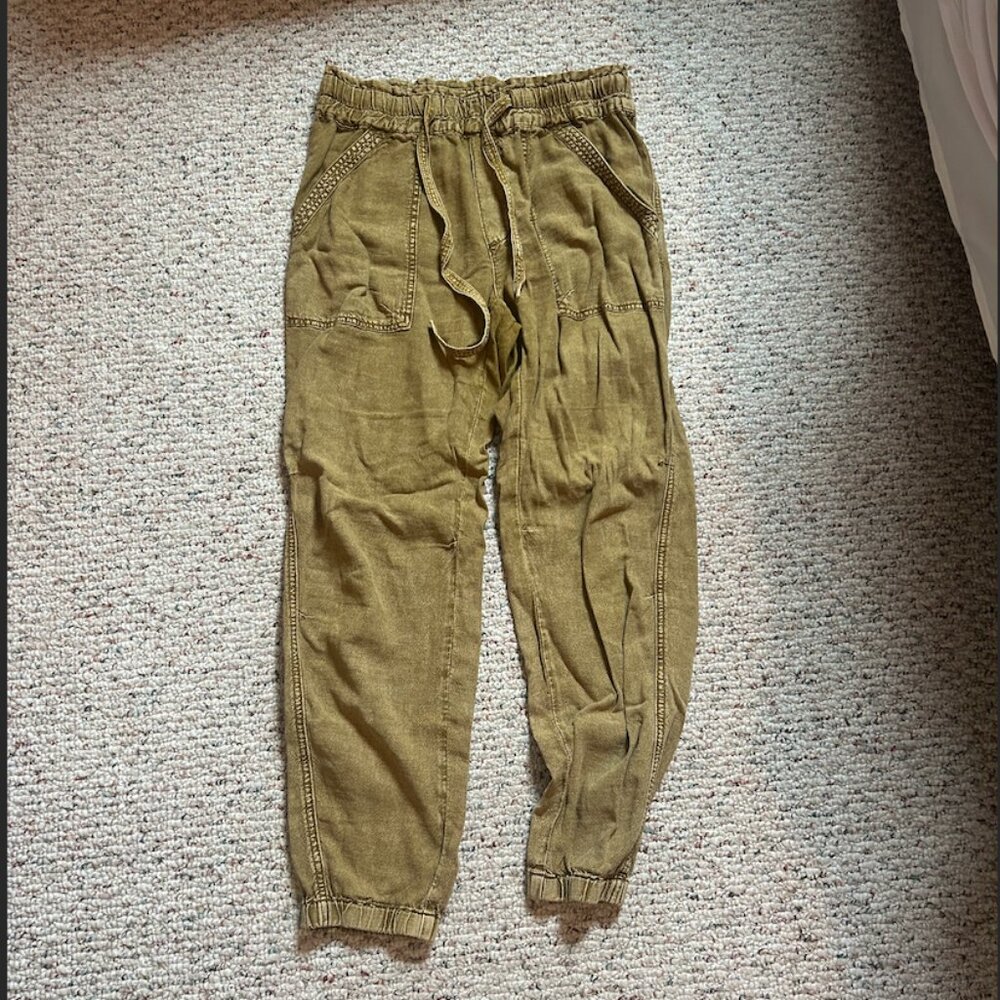 Anthropologie Olive Paper Bag Pants